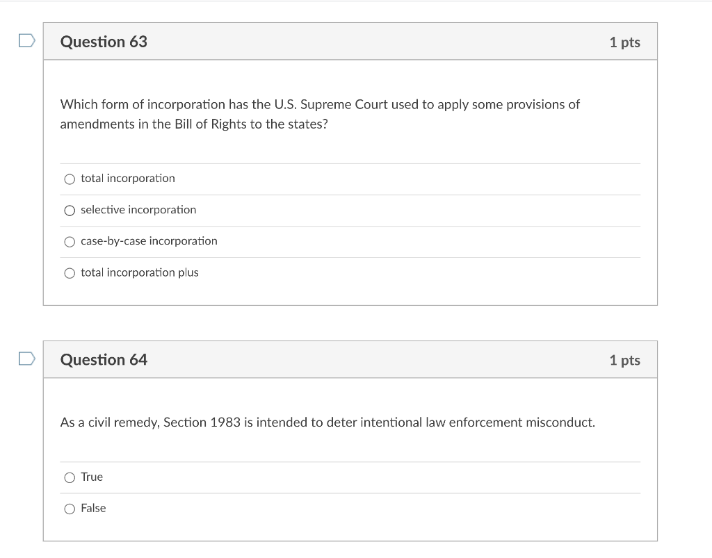 U Question 63 1 pts Which form of incorporation