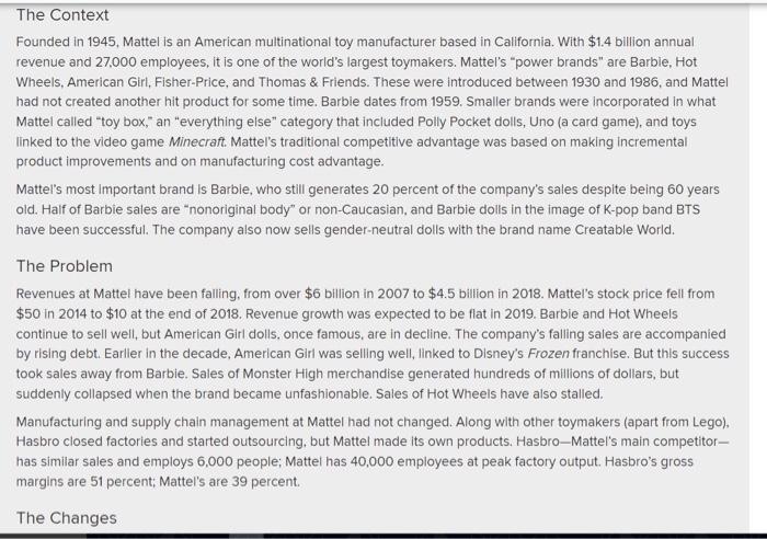 Which of the changes at Mattel are emergent, and