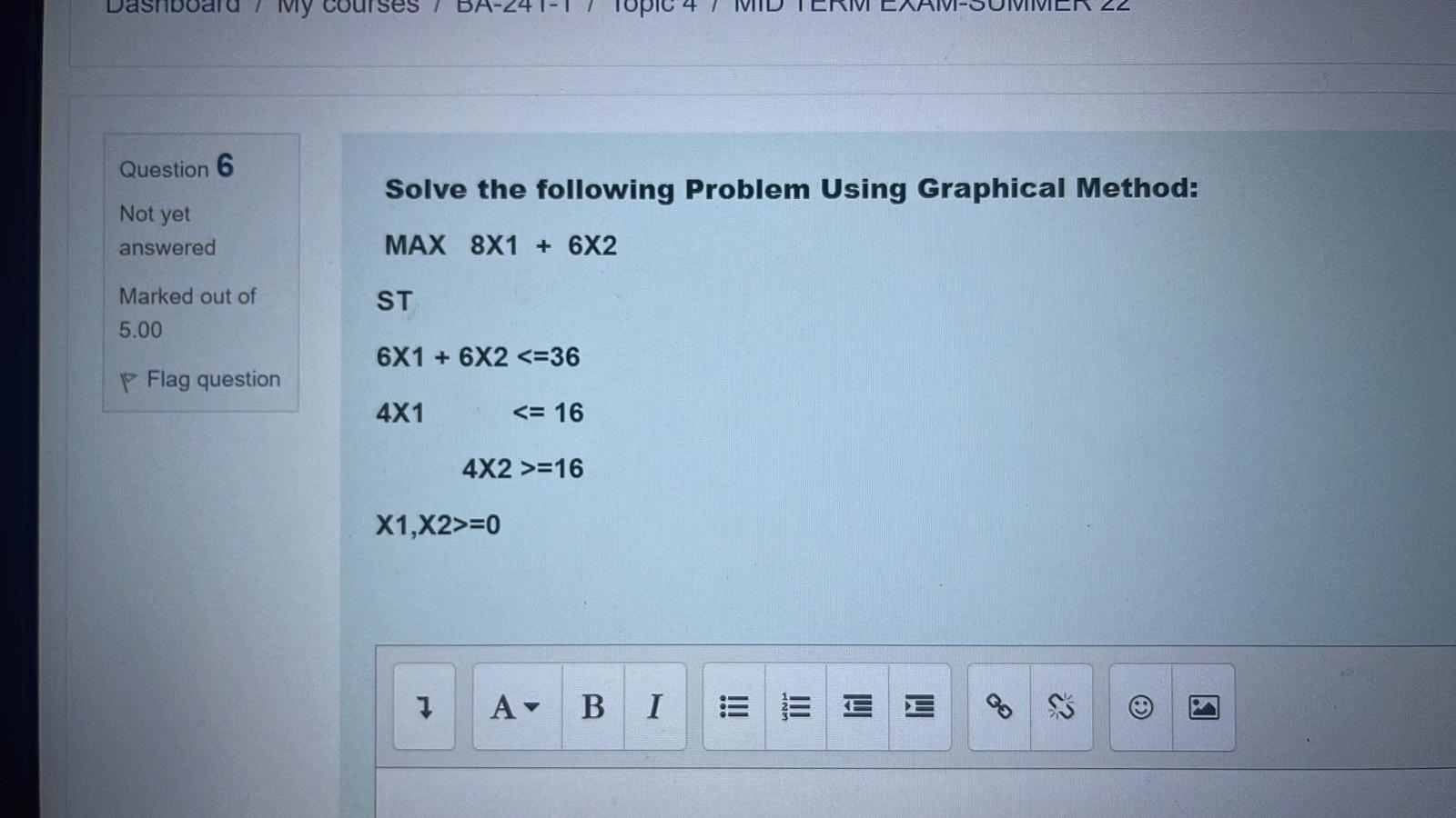 Question 6 Not yet answered Marked out of 5.00