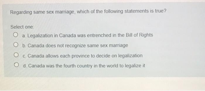 Regarding same sex marriage, which of the