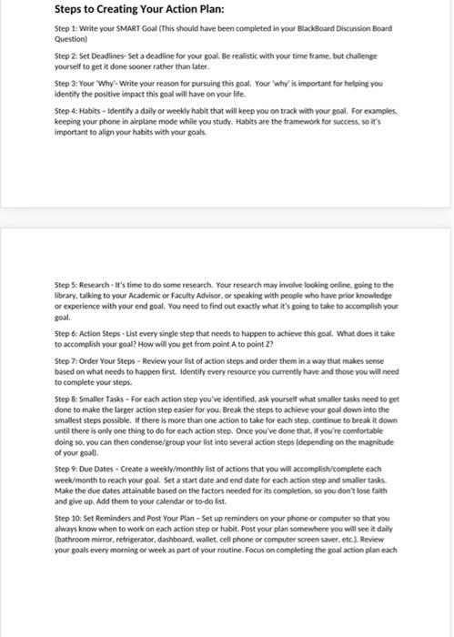 Steps to Creating Your Action Plan: Step 1: Write