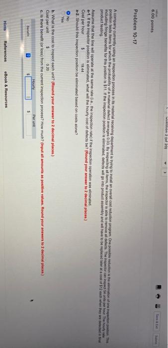 to of 20 wale 6.00 points Problem 10-17 A company