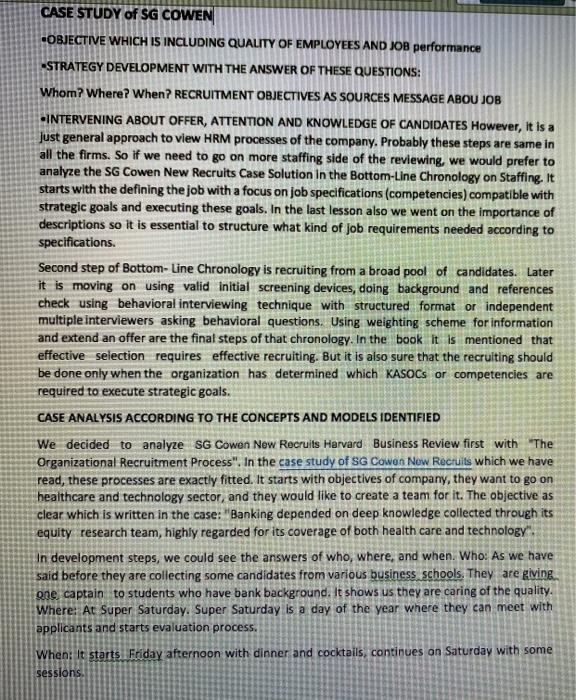 Read the case about SG Cowen and provide a