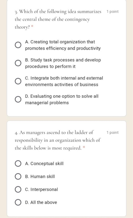3. Which of the following idea summarizes 1 point