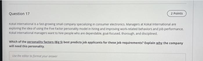 Question 17 2 points Kokal international is a