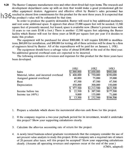 9.20 The Baxter Company manufactures toys and