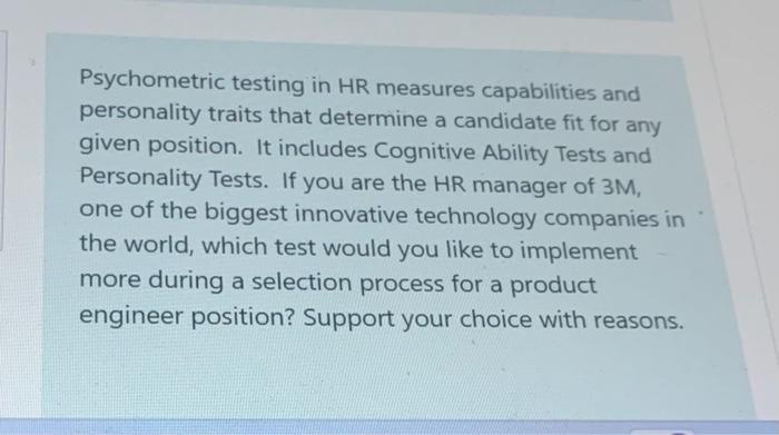 Psychometric testing in HR measures capabilities