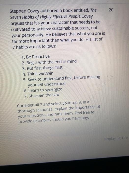 typed please 20 Stephen Covey authored a book