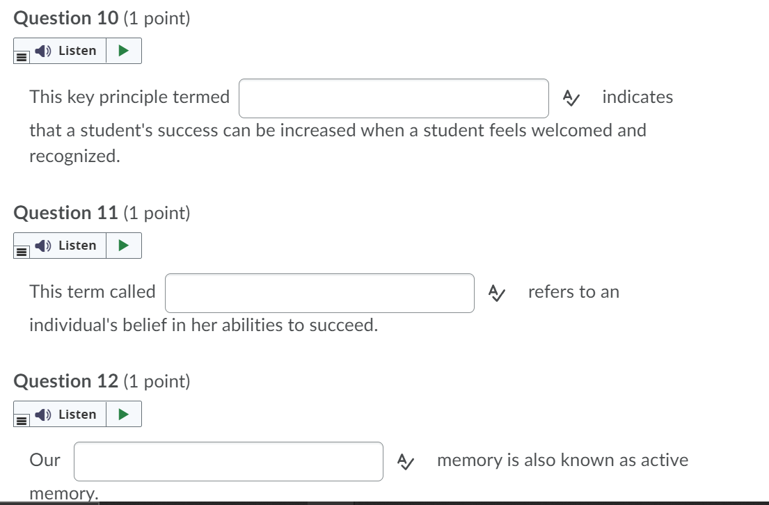 Question 1 (1 point) 1) Listen In test taking, a