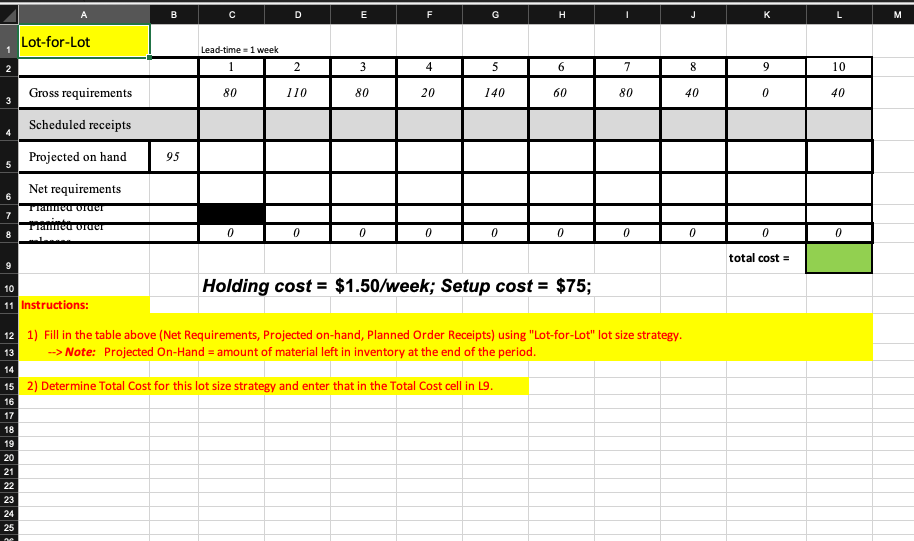 A B D E F G H K L M Lot-for-Lot 1 Lead-time = 1