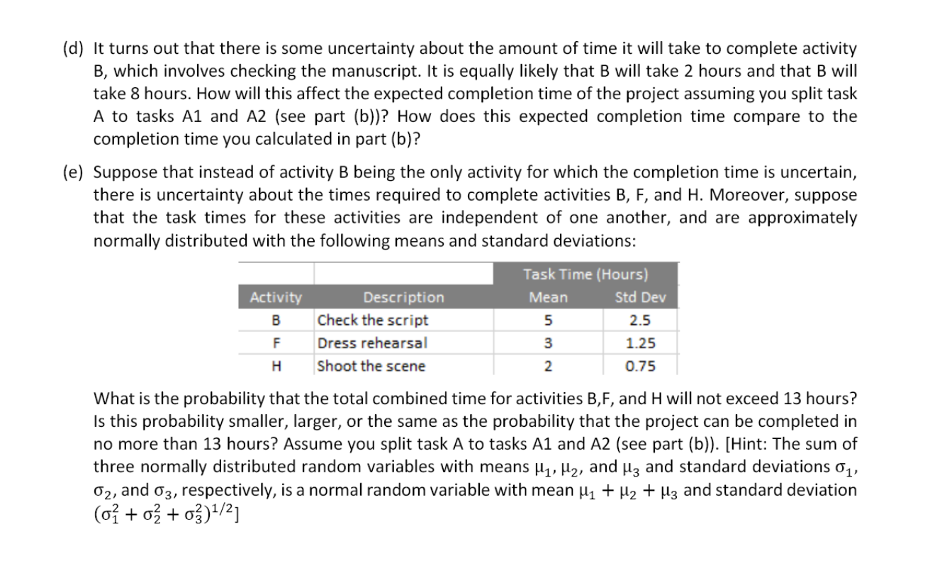 Complete part E only, please use pnorm(). You