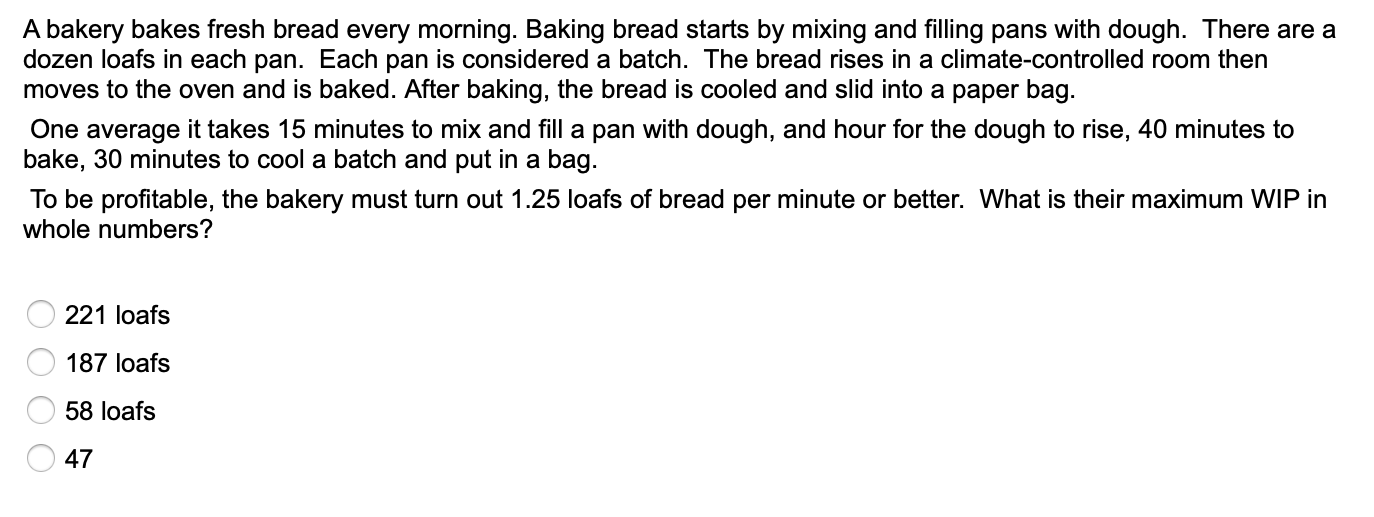 A bakery bakes fresh bread every morning. Baking