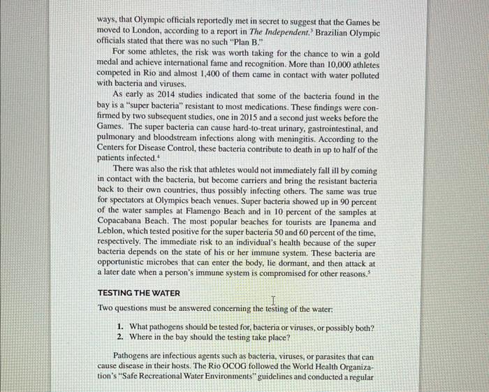 answer from 2 to 8 Olympics (D): Managing Health