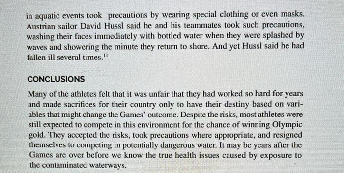 answer from 2 to 8 Olympics (D): Managing Health