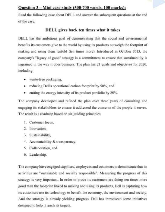 Question 3 - Mini case-study (500-700 words, 100