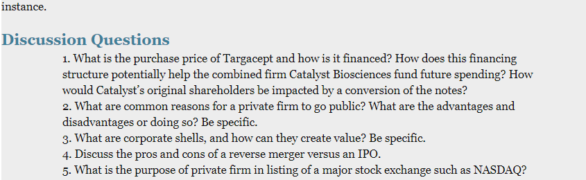 End of Chapter Case Study: Catalyst Acquires