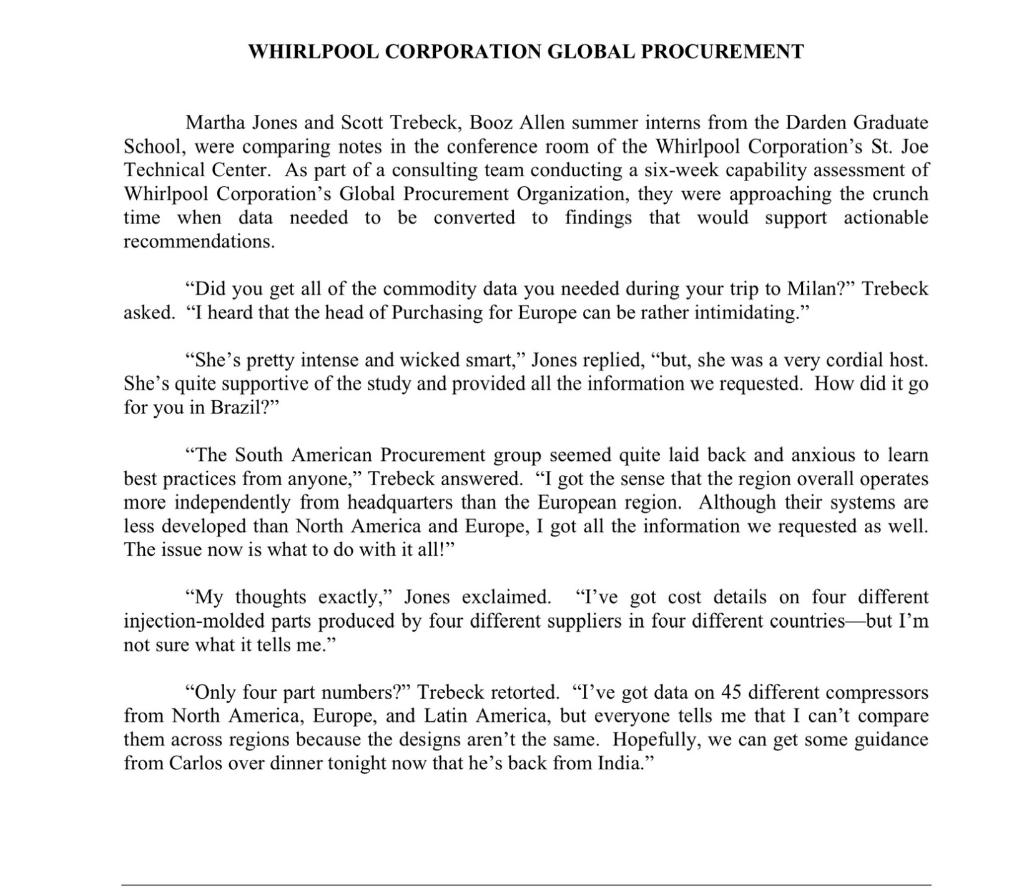 Case: Whirlpool Corporation Global Procurement. .