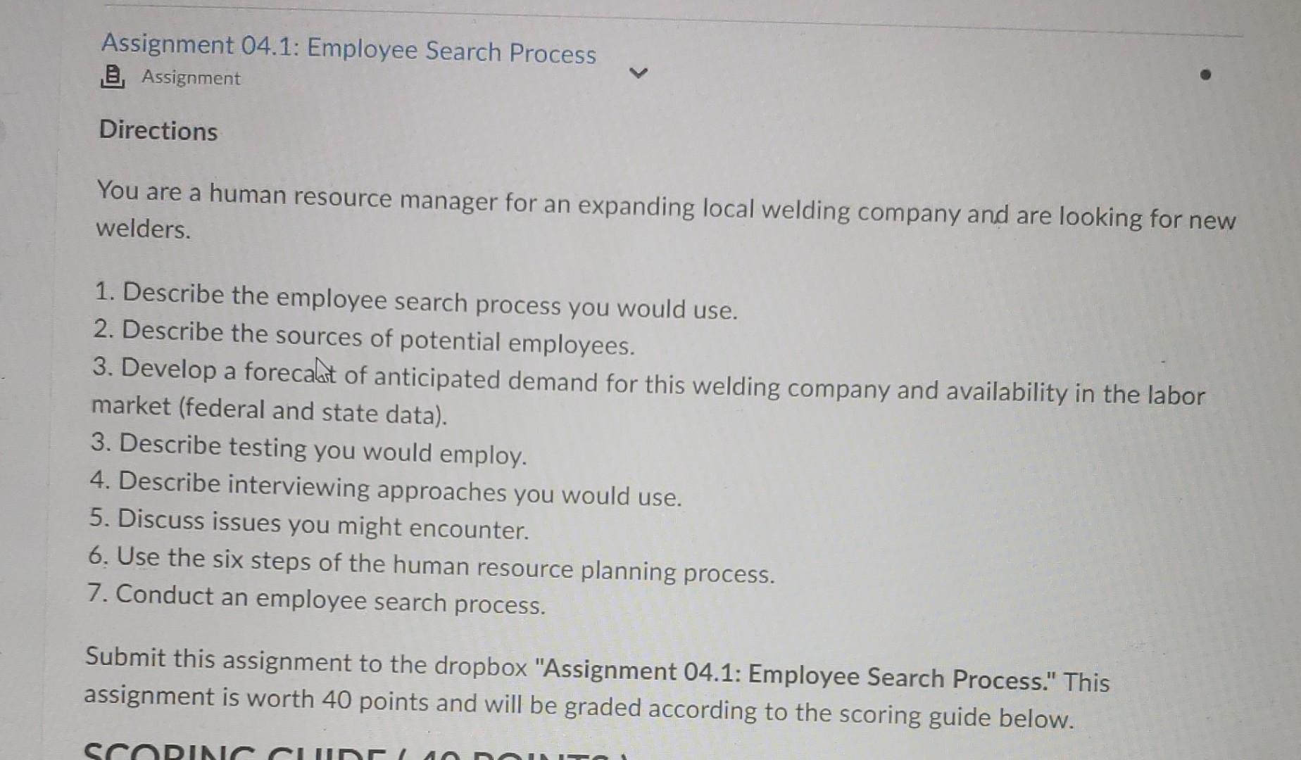 Assignment 04.1: Employee Search Process ,