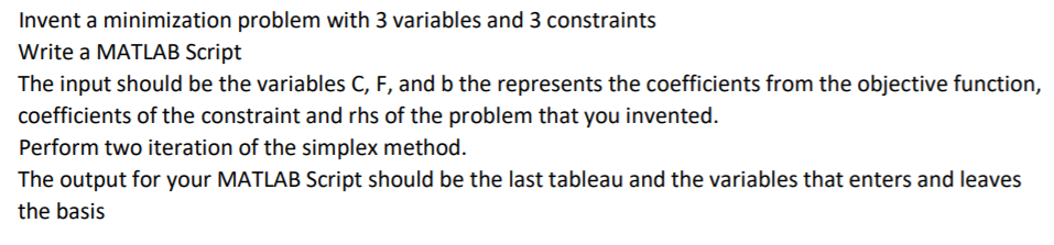 Invent a minimization problem with 3 variables