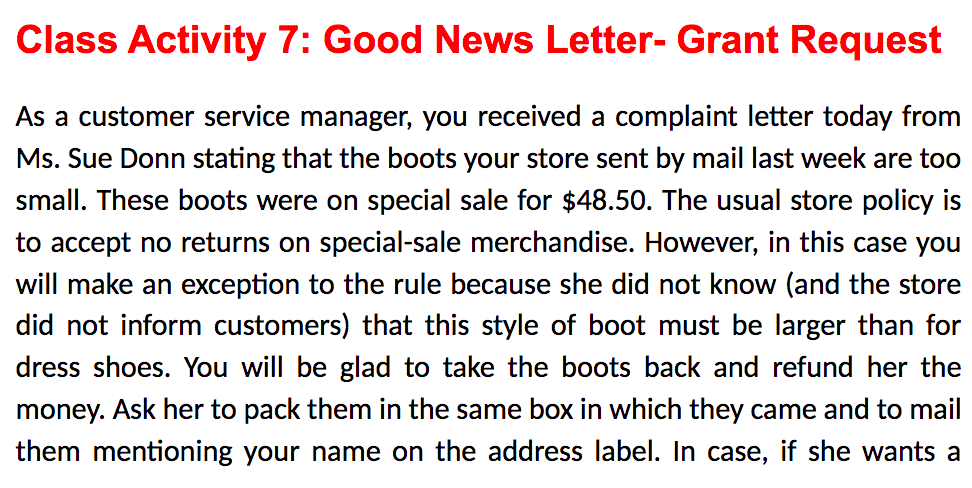 Class Activity 7: Good News Letter- Grant Request