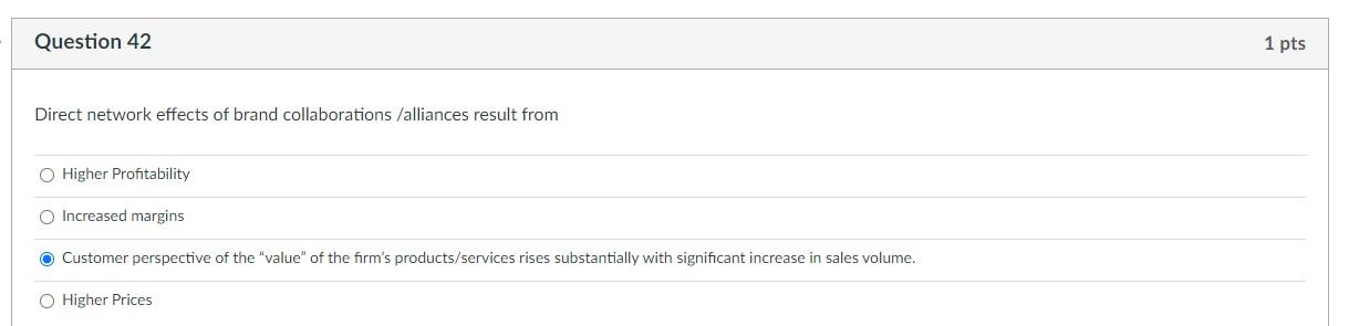 Question 42 Direct network effects of brand