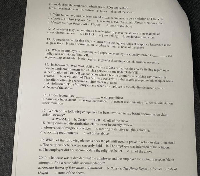 10. Aside from the workplace, where else is ADA