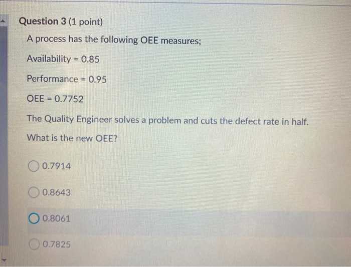 Question 3 (1 point) A process has the following