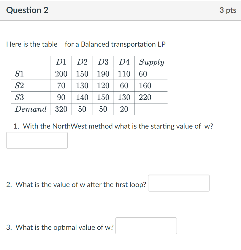 Question 2 3 pts Here is the table for a Balanced