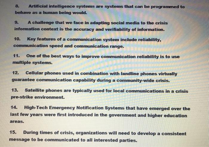 True and False? 8. Artificial intelligence