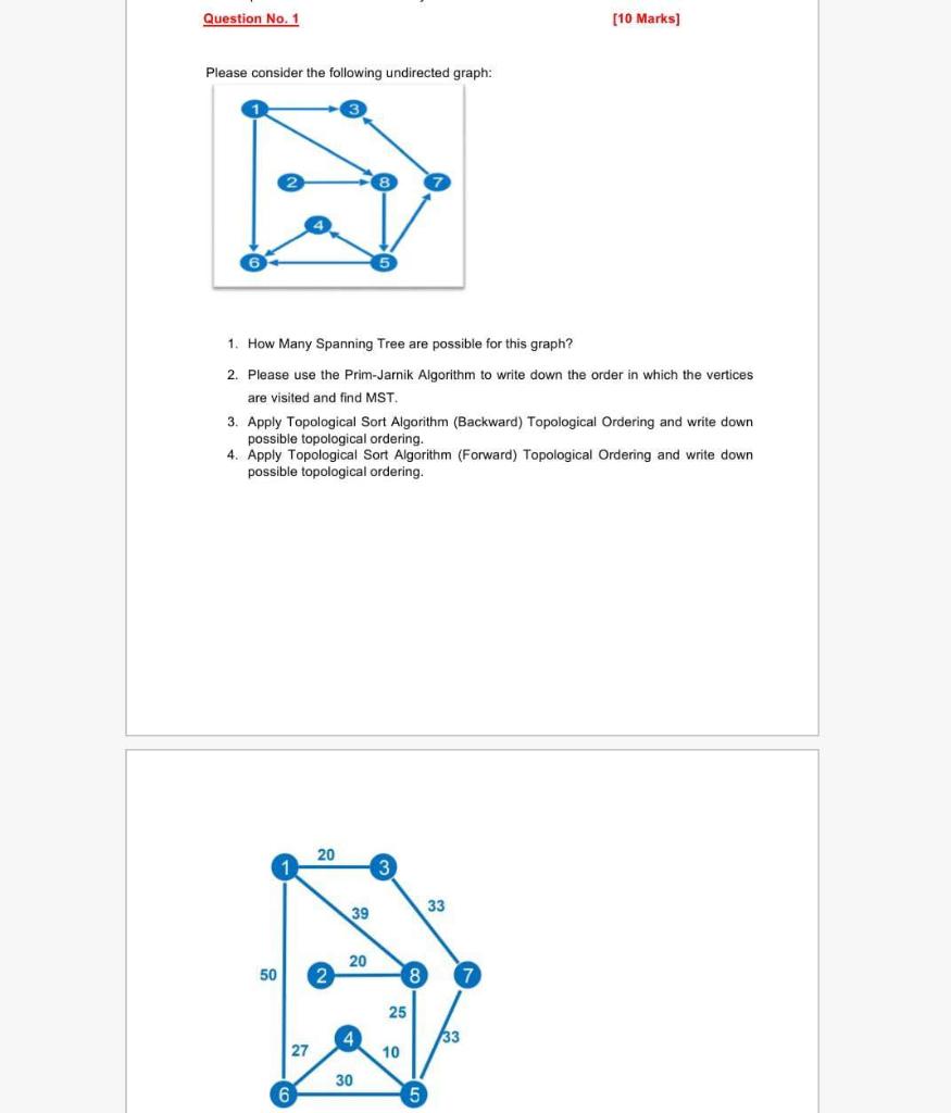 Question No. 1 [10 Marks) Please consider the