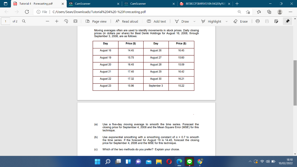 CE Tutorial 4 - Forecasting.pdf CS CamScanner CS