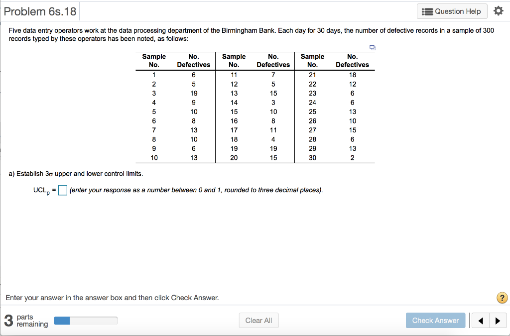 Problem 6s. 18 Question Help Five data entry