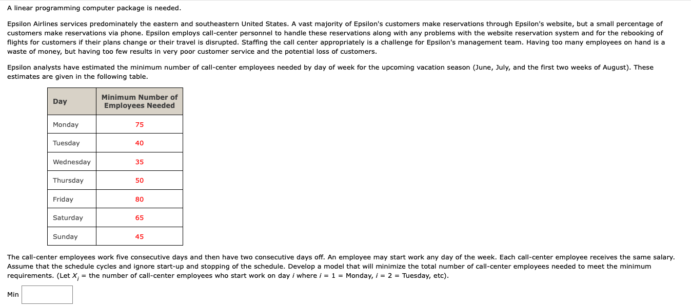 A linear programming computer package is needed.