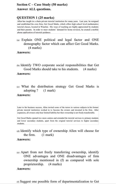 Section C-Case Study (50 marks) Answer ALL