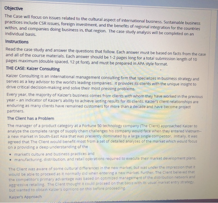 Objective The Case will focus on issues related