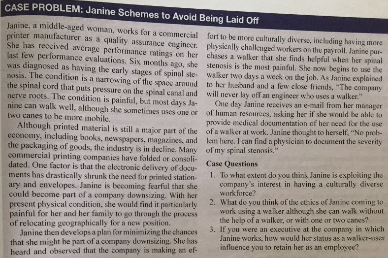Case Problem: Janine Schemes to Avoid being Laid