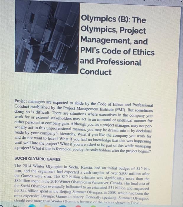 QUESTIONS Considering the PMI Code of Ethics and
