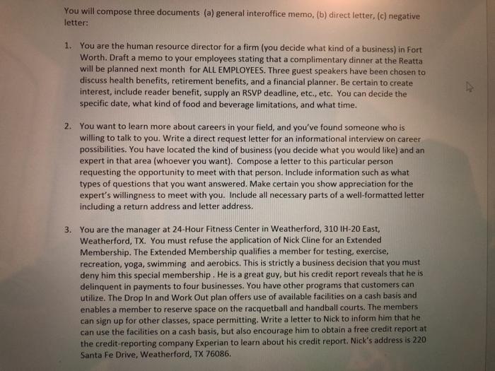 You will compose three documents (a) general