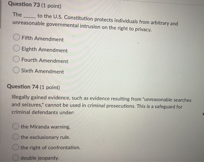 Question 73 (1 point) The to the U.S.