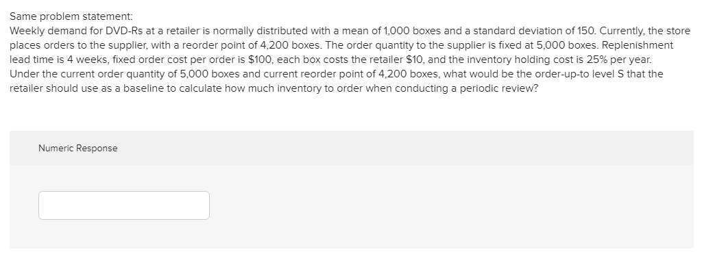 Same problem statement: Weekly demand for DVD-Rs