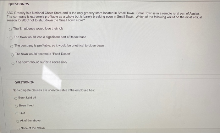 QUESTION 25 ABC Grocery is a National Chain Store