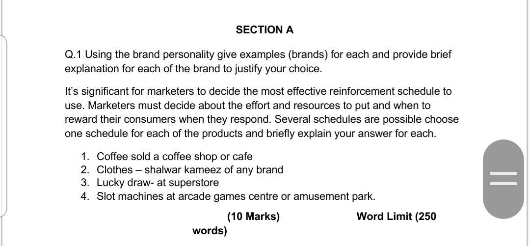 SECTION A Q.1 Using the brand personality give