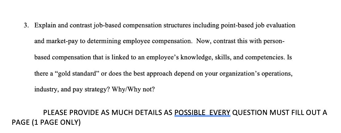 3. Explain and contrast job-based compensation