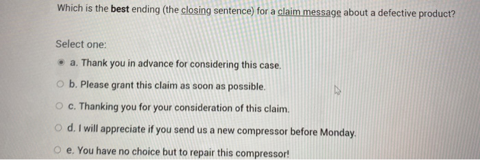 Which is the best ending the closing sentence)