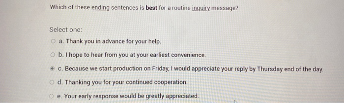 Which is the best ending the closing sentence)