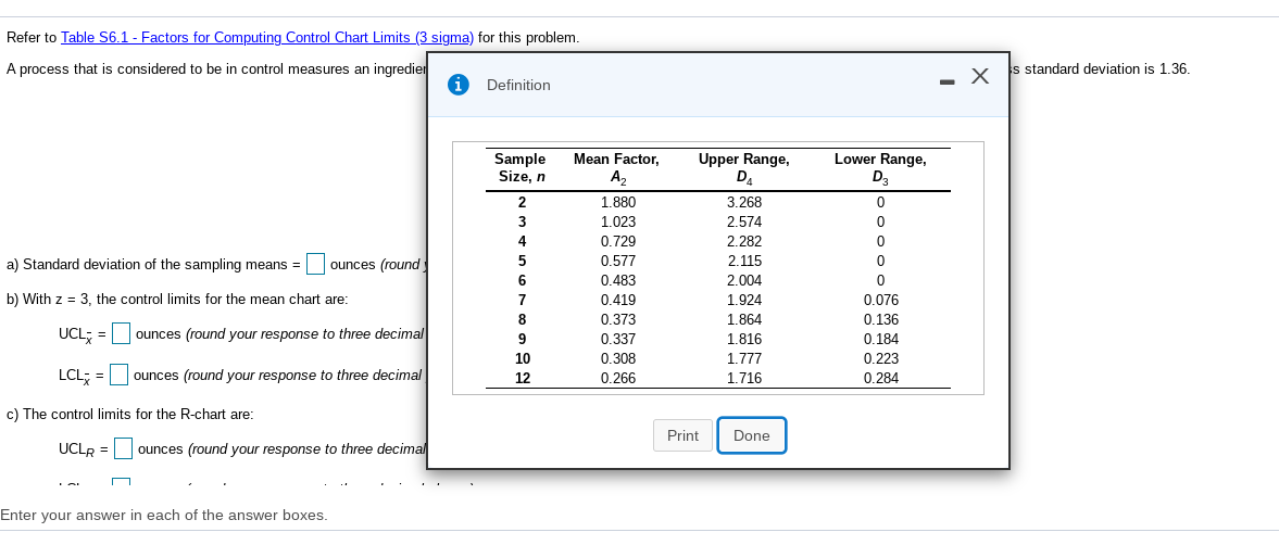 Refer to Table S6.1 - Factors for Computing