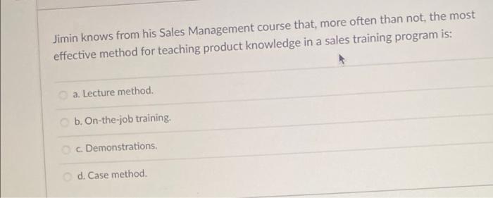 Jimin knows from his Sales Management course that