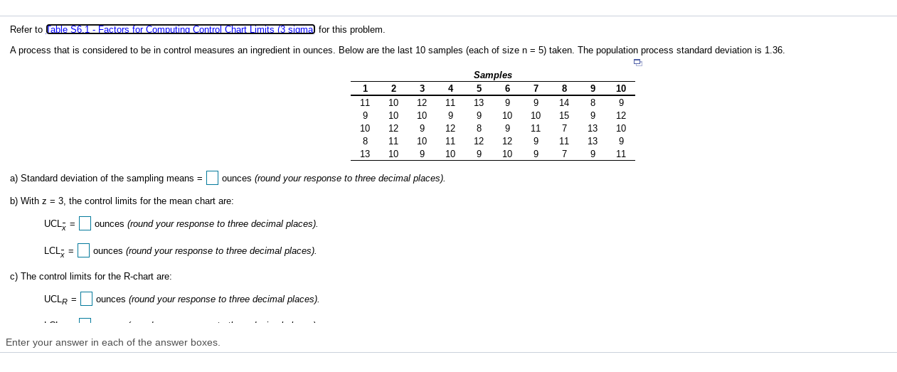 Refer to Table S6.1 - Factors for Computing
