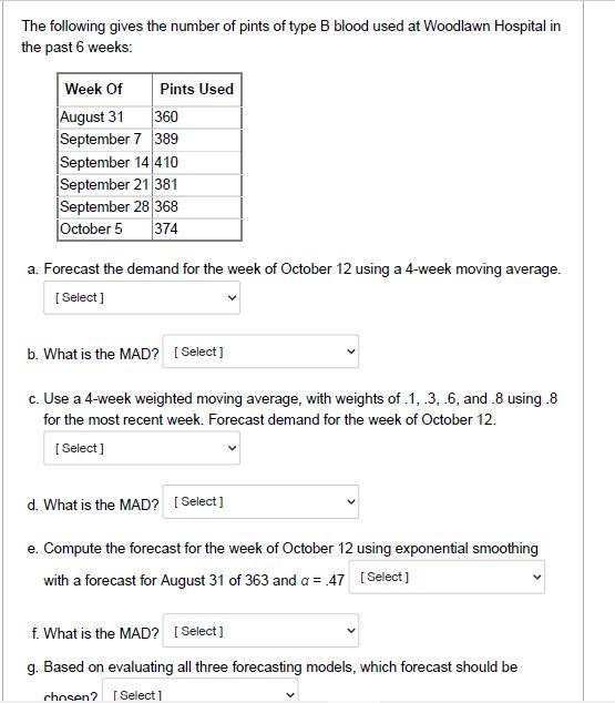 The following gives the number of pints of type B