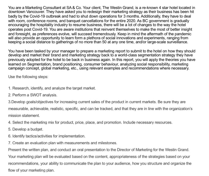 Marketing Project Written Report Due Week 13